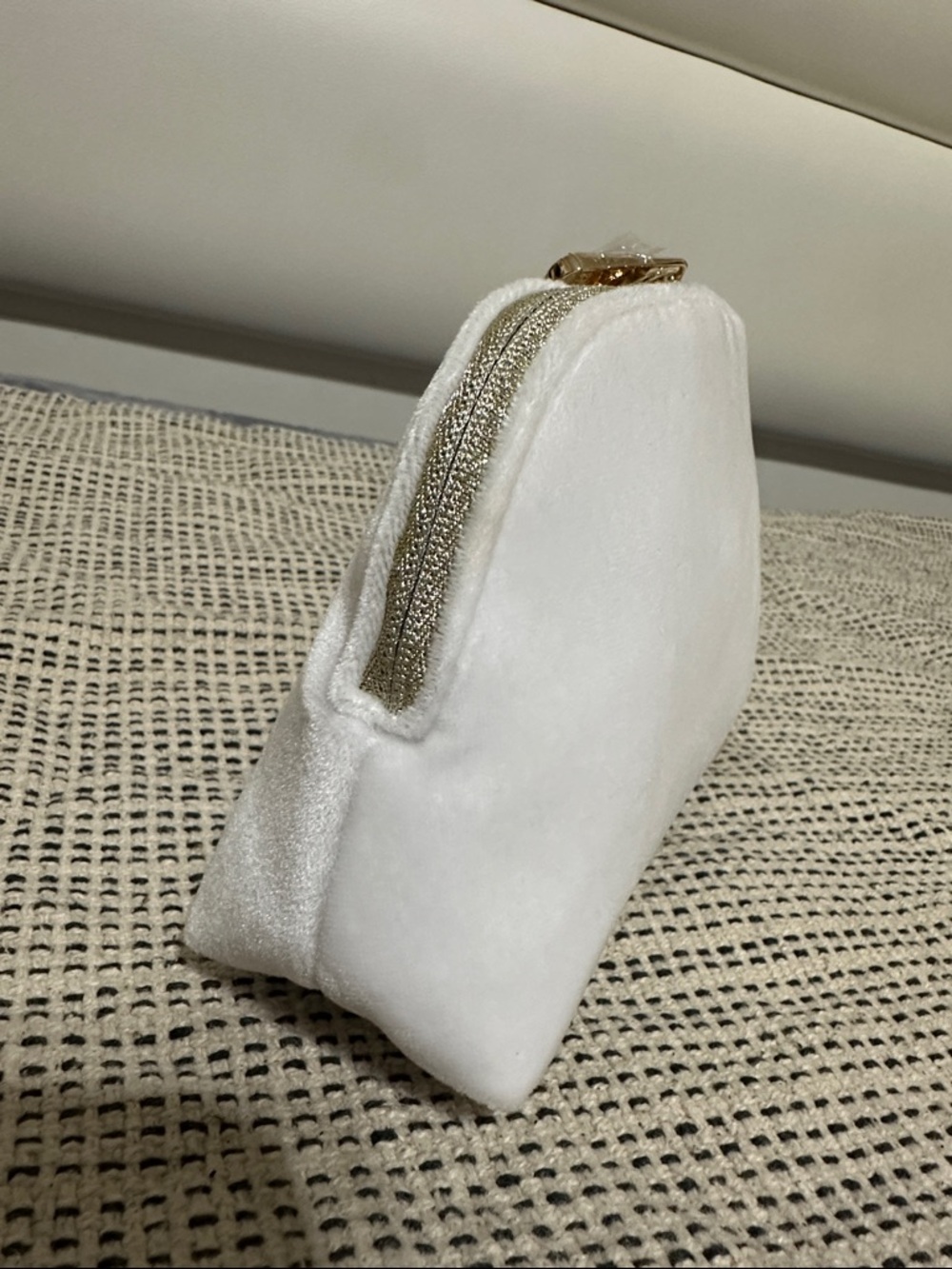 White Velvet Cosmetic Pouch with Embossed Logo - Picture 4 of 8